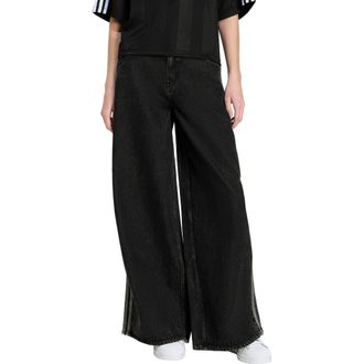 adidas Originals Firebird 3-Stripes Wide Leg Jeans in True Black Denim at Nordstrom, Size 28