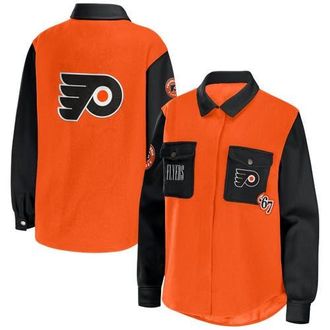 WEAR by Erin Andrews Womens WEAR by Erin Andrews Orange/Black Philadelphia Flyers Colorblock Button-Up Shirt Jacket at Nordstrom, Size Medium