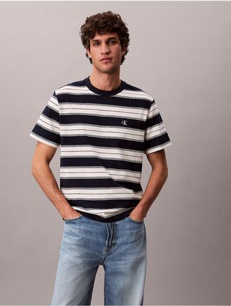 Calvin Klein Jeans Calvin Klein Mens Monogram Stripe Relaxed T-Shirt - Blue - 2XL