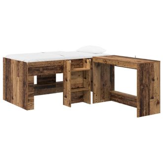 vidaXL Cama Alta Para Ni&ntilde;os Con Escritorio 2 Uds. Madera Envejecida Vidaxl
