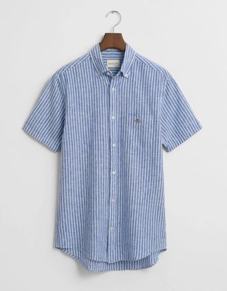 GANT Mens GANT Regular Cotton Linen Short Sleeve Shirt, Rich Blue - Size: 42/Regular