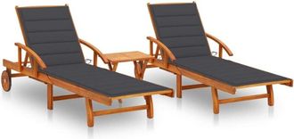 vidaXL Vidaxl - Tumbonas Con Mesa Y Cojines 2 Uds Madera Maciza De Acacia