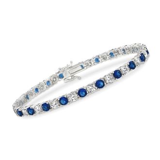 Ross-Simons Simulated Sapphire and CZ Tennis Bracelet in Sterling Silver