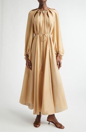 Zimmermann Mahon Long Sleeve Silk Habutae Maxi Dress in Champagne at Nordstrom, Size 4