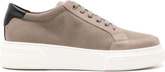 Giorgio Armani Elegante Zwarte Sneakers van Katoen Vlas - Heren - Sneakers - Beige - 46 EU - Katoen - Schoenen