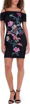 Siena My Balconia Embroidered Mesh Cold Shoulder Dress in Black Multi at Nordstrom Rack, Size 10