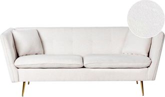 Beliani Beliani - Boucle 3 Seater Sofa Button Tufted Gold Legs with 2 Pillows Off-White Frederica