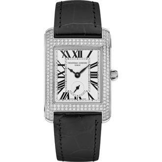 Frederique Constant Classic Carr&egrave;e Diamond Leather Strap Watch, 28mm x 25mm in Black at Nordstrom
