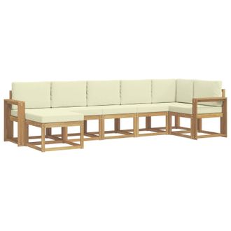 vidaXL Conjunto De Sof&aacute;s De Exterior 7 Pcs Blanco Y Crema Poli&eacute;ster Vidaxl