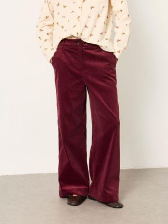 Fat Face FatFace Hove Burgundy Red Petite Wide Leg Cord Trousers