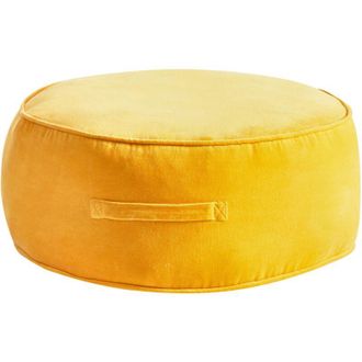 Beliani Pouf rotondo moderno in velluto per soggiorno e camera da letto giallo Yulle