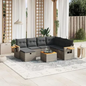 vidaXL Vidaxl - Set De Sof&aacute;s De Jard&iacute;n 8 Pzas Y Cojines Rat&aacute;n Sint&eacute;tico Gris