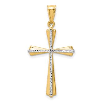 Diamond2Deal 14k Yellow Gold Rhodium Diamond Cut Cross Pendant