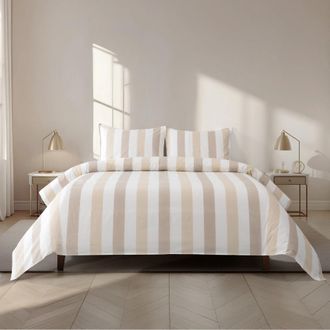 Casa da Laura Funda n&oacute;rdica rayas 100% algod&oacute;n marr&oacute;n cama 135/150 cm (240 x 220 cm