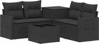 vidaXL Juego De Sof&aacute; 6 Uds. Negro Rat&aacute;n Sint&eacute;tico Y Acero Vidaxl