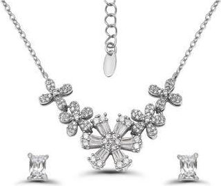 Christian Siriano Cubic Zirconia Floral Necklace & Stud Earrings Set in Silver at Nordstrom Rack