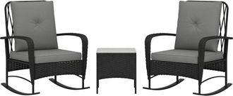 OUTSUNNY Rattan Bistro Set Balcony Furniture with Rocking Chairs, Black