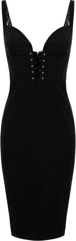 Kleedjes, Dames, Zwart, S, Katoen, Jurk van bi-elastische stof met gekruiste details