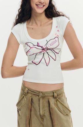 Desigual Floral Graphic T-Shirt in White at Nordstrom, Size X-Small