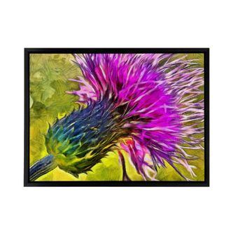 Artery8 Scottish Thistle Flower Scotland Framed Canvas Wall Art Print in Purple | Size: W24 x H32