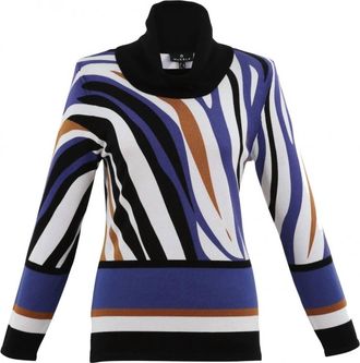 Marble Scotland Womens Printed Classic Fit Sweater In Indigo Multi