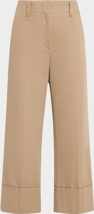 Brunello Cucinelli Cotton Couture Gabardine Straight-Leg Crop Cuffed Pants