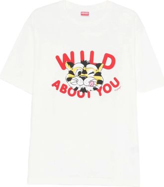 Kenzo Tops, Heren, Wit, L, Katoen, Wild Tiger T-shirt