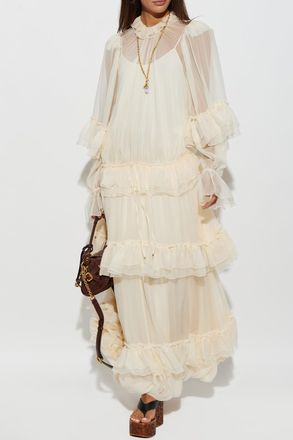 Chlo&eacute; Dress With Long Sleeves, Womens, Cream