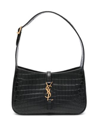 Saint Laurent 5A7 schoudertas met krokodillen-reli&euml;f - Zwart