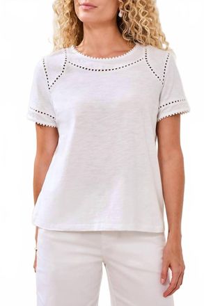 Tribal Short Sleeve Top With Dotted Lace Detail In White