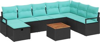 vidaXL Conjunto De Sof&aacute;s De Jard&iacute;n 9 Uds. Negro Rat&aacute;n Sint&eacute;tico Vidaxl