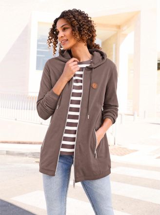 Casual Looks Shirtjacke CASUAL LOOKS Sweatjacke, Damen, Gr. 36, grau (dunkeltaupe), 100% Baumwolle, unifarben, Shirts Shirtjacke