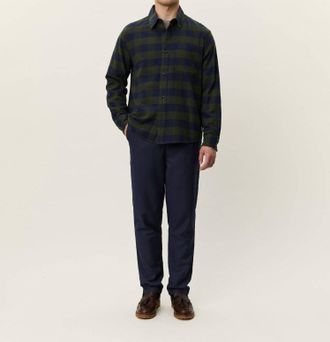 Les Deux Lennon Buffalo Check Overshirt In Dark Navy