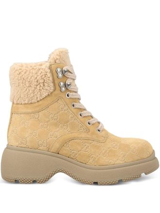 Gucci Enkellaarzen met veters - Beige