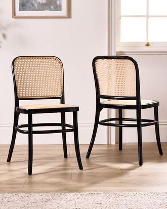 Dibor Set of 2 Traditional Style Noir Rattan Indoor Furniture Dining Chairs