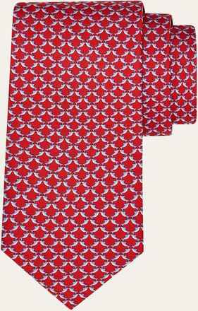 Ferragamo Mens Geometric Fish-Print Tie