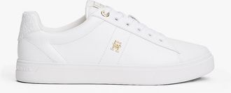 Tommy Hilfiger Womens Monogram Heel Leather Court Sneaker - White - US 9.5 / EU 41
