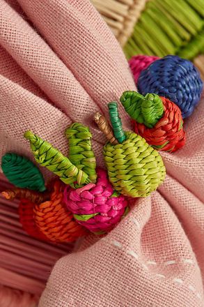 Anthropologie Coro Cora Handwoven Assorted Fruit Napkin Rings, Set of 4