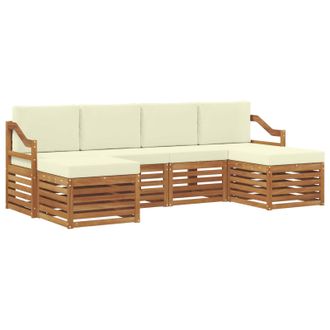 vidaXL Juegos De Sof&aacute;s 6 Pcs Natural Y Crema Madera De Acacia S&oacute;lida Vidaxl