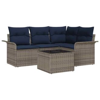 vidaXL Conjunto De Sof&aacute; De Jard&iacute;n Con Coj&iacute;n 5 Pcs Gris Rat&aacute;n Sint&eacute;tico Vidaxl