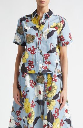 Marni Floral Short Sleeve Button-Up Shirt in Mfb31Sky at Nordstrom, Size 6 Us