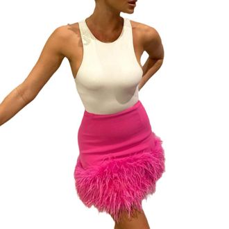 Generic Womens Dinner Skirt Sexy Short Skirt Hair Wrap Hip Skirt Plaid Skirt Large (Pink, XL)