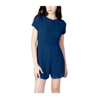 Pepe Jeans London Jumpsuits & Playsuits, Dames, Blauw, L, Stijlvolle korte mouw romper