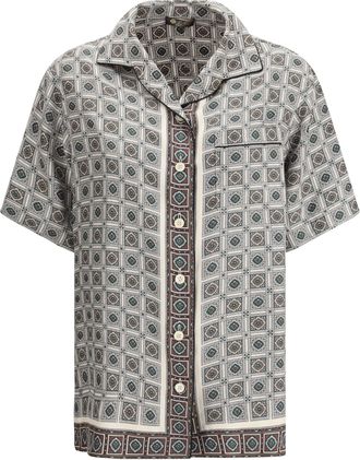 Loro Piana Womens Silk Shirt Ivory-Green-Red Ivory/green/red