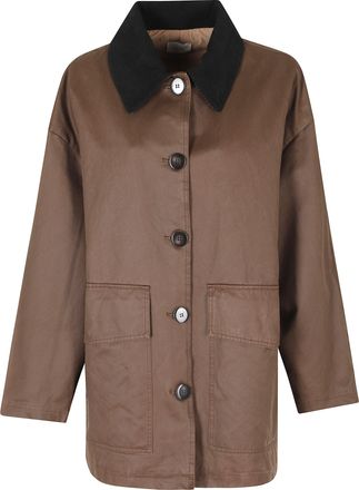 Alysi Brown Corduroy Collar Cotton Peacoat