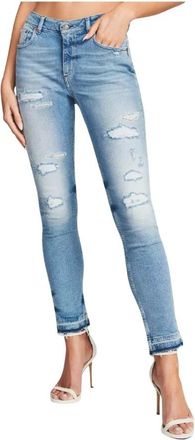 SER.O.YA Blauwe High-Waisted Jeans met Distressed Voorkant en RocknRoll Splitten - Dames - Skinny Jeans - Blauw - W25 - Katoen - Jeans