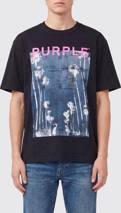 Purple T-shirt girocollo in cotone con stampa grafica e logo a contrasto