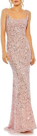 Mac Duggal Sequined Low Back Slip Gown in Pink at Nordstrom, Size 12