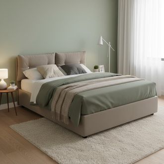 Dmora Dmora - Cama Matrimonial Dmancus, Cama Contenedor Con Revestimiento De Tela, 100% Made In Italy, Apertura Frontal, Con Colch&oacute;n 160x190 Cm Incluido, T&oacute;