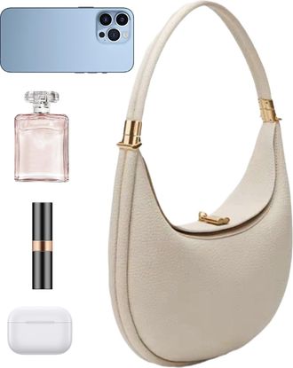 Generic Womens Crescent Handbag - PU Leather Tote Bag, White Compact shoulder bag | versatile hobo and crosbody style, perfect for shopping, travel, casual ou